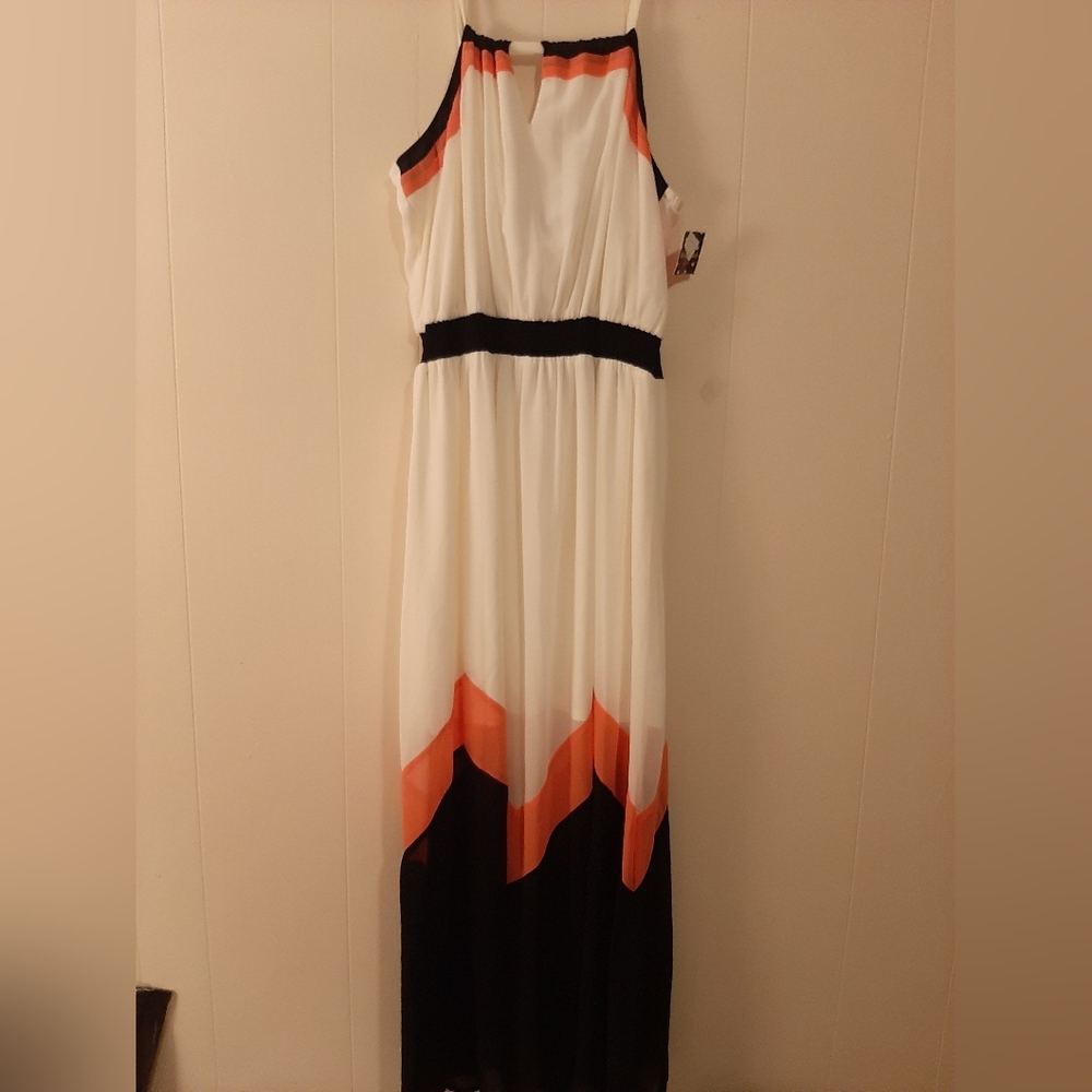 Elegant White and Peach Maxi Dress